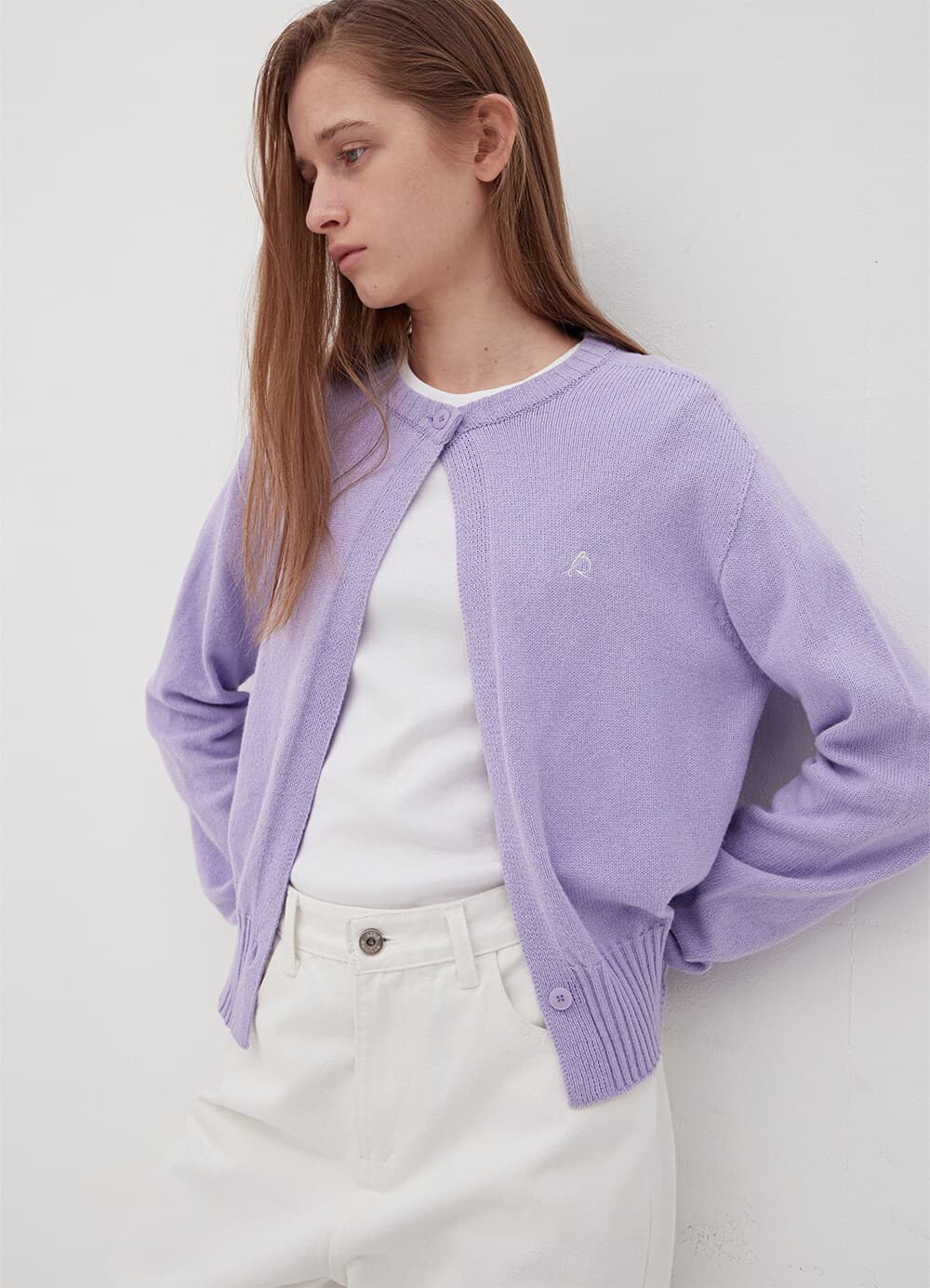 Two-Button Round Knit Cardigan - Lilac