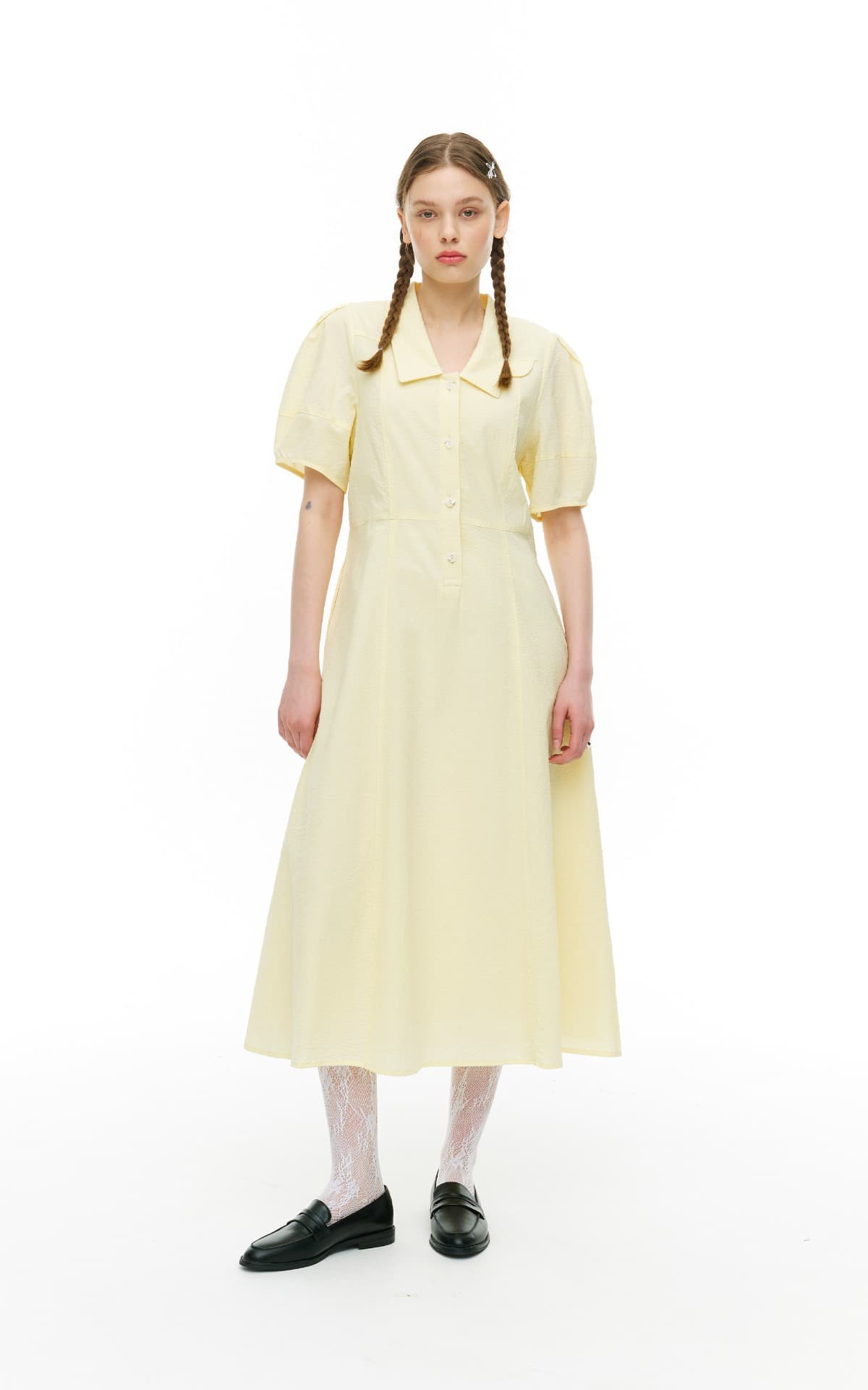 CRINKLE VOLUME COLLAR DRESS_YELLOW