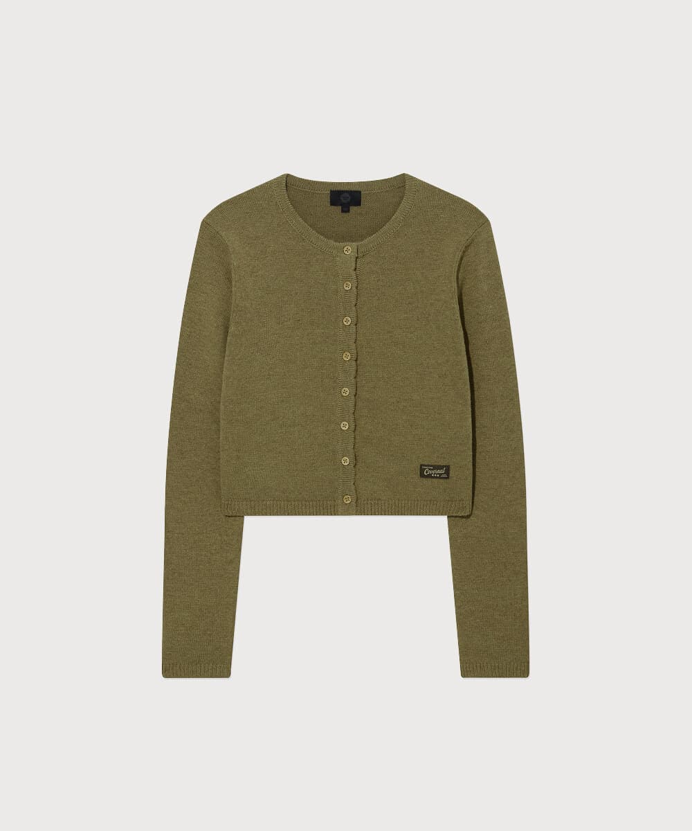 우먼 울 블렌드 크롭 가디건 Olive