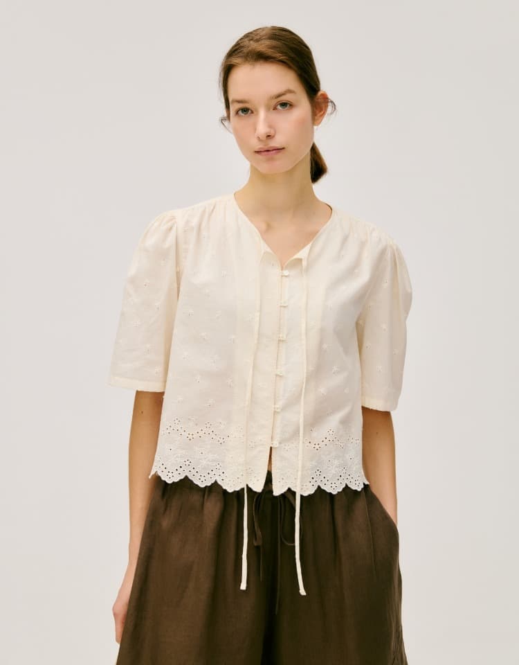 lace point blouse - butter