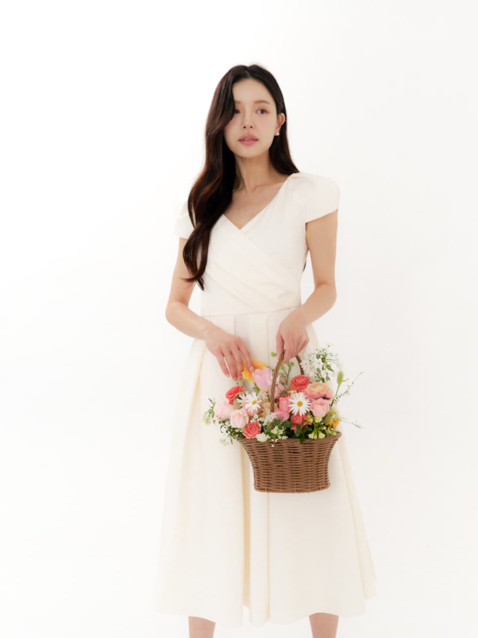 Wrap Double Tucked Flare Dress(SL) / Ivory(2color)