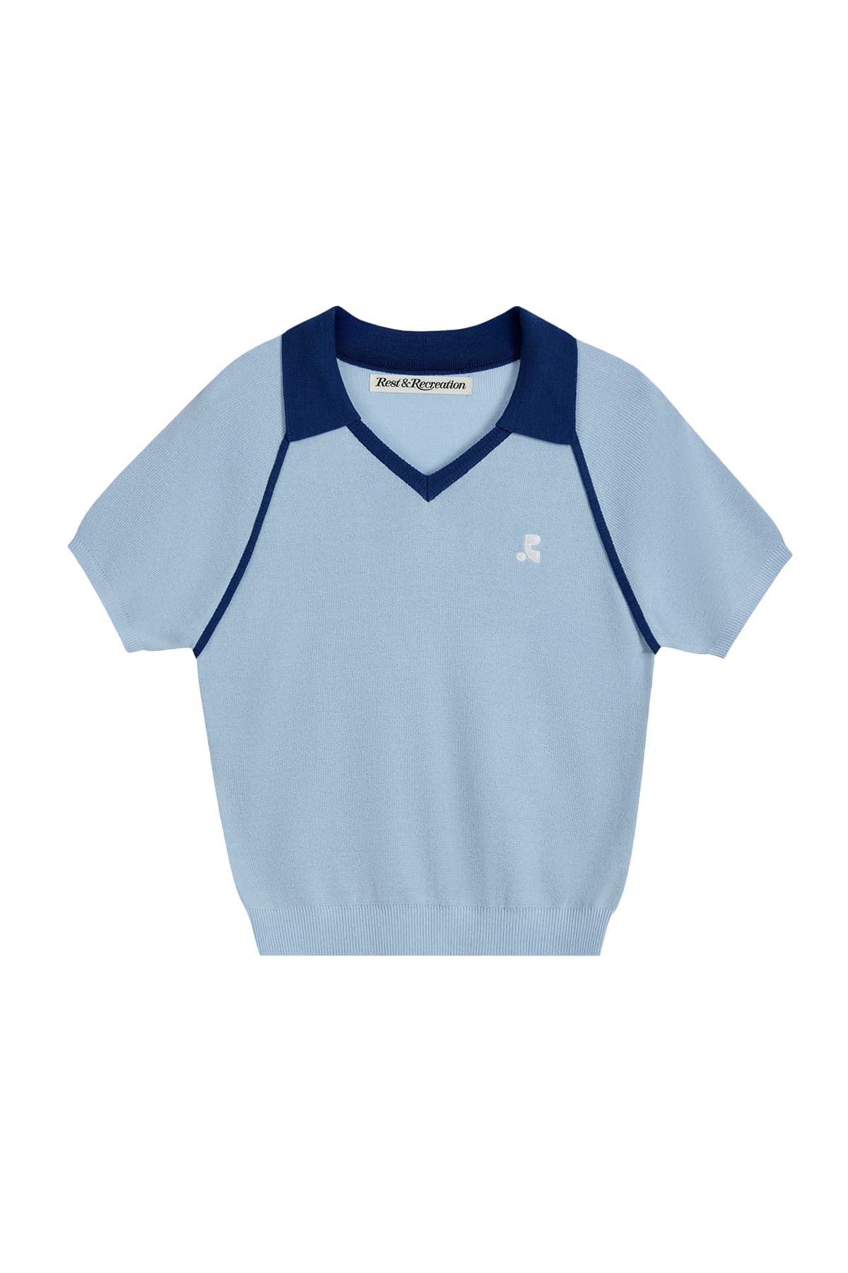 V-NECK COLLAR KNIT TOP - SKY BLUE