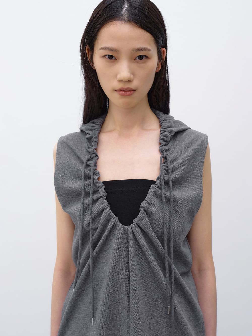 스트링 후디드 탑 MELANGE GREY