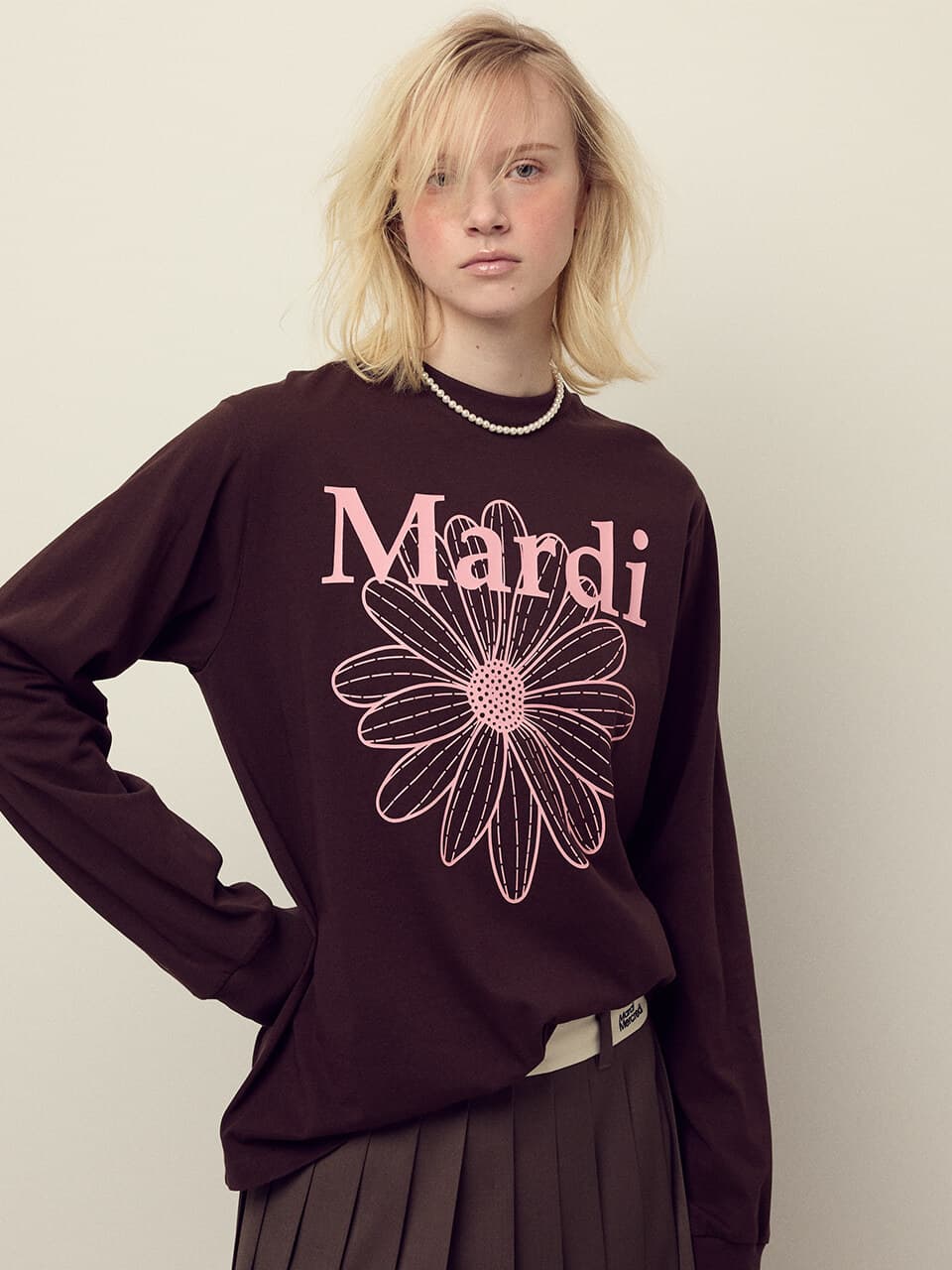 TSHIRT LONG SLEEVE FLOWERMARDI_BROWN PINK