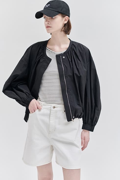 Summer shirring volume outer [BK]