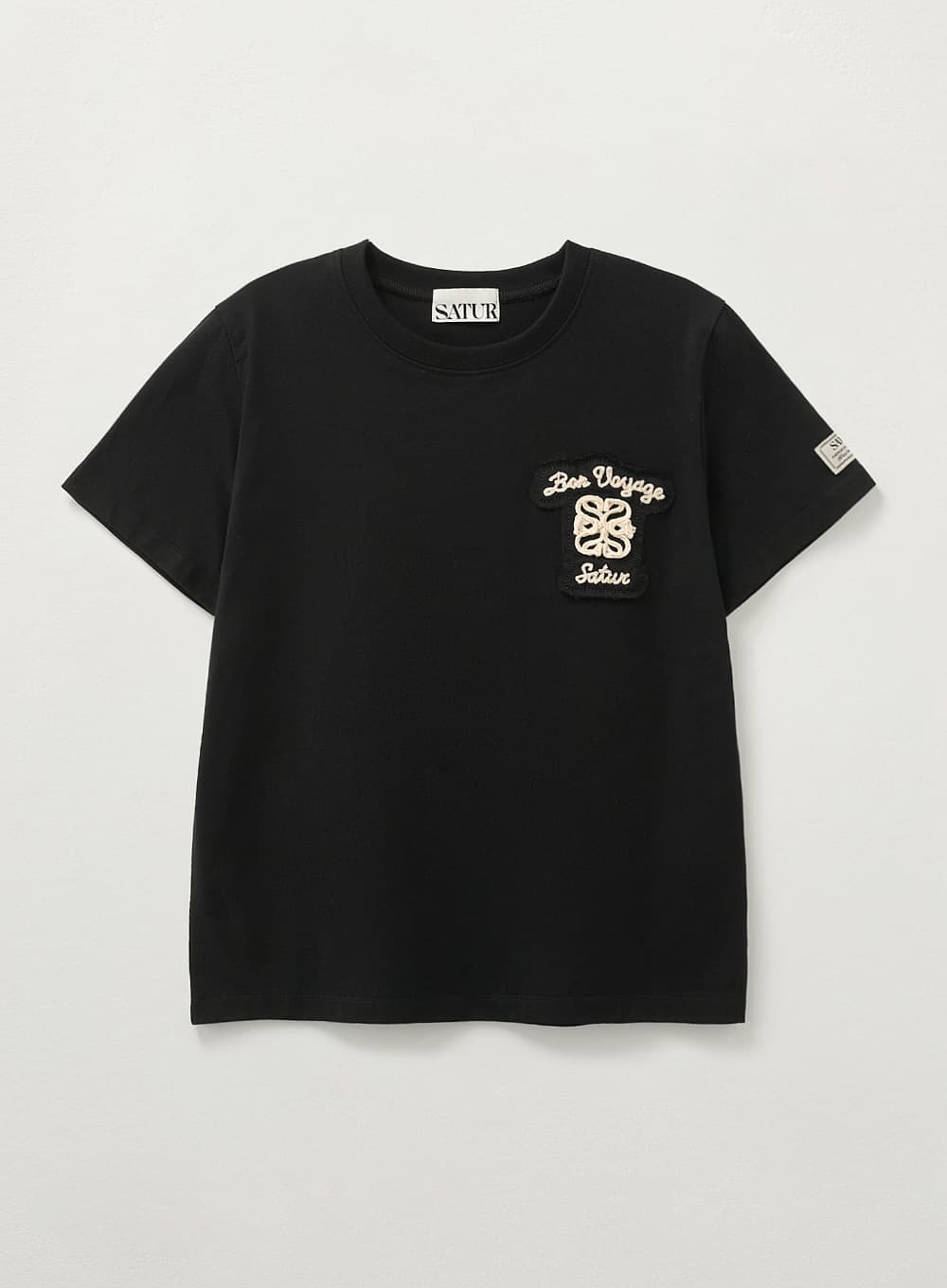 (W) Bon Voyage Raw-Cut Applique T-Shirt - Black
