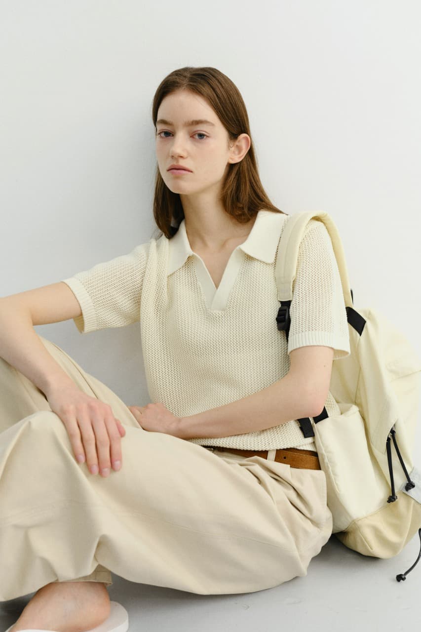 UNISEX CHUNKY POLO KNIT IVORY_UDSW6B126IV