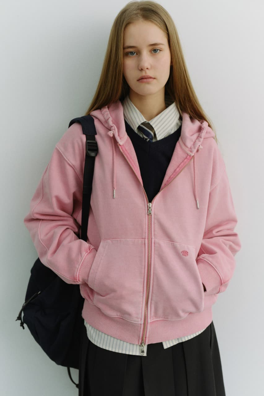 UNISEX GARMENT DYED ZIP-UP HOODIE LIGHT PINK_UDTS6A114P1
