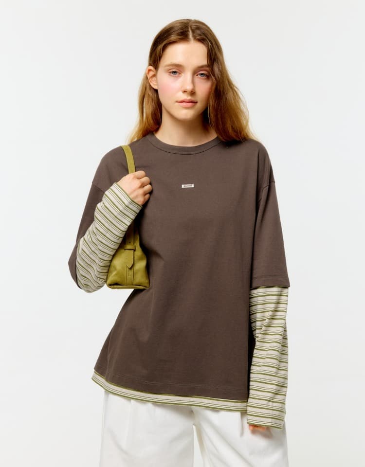 stripe layered logo t-shirt - brown