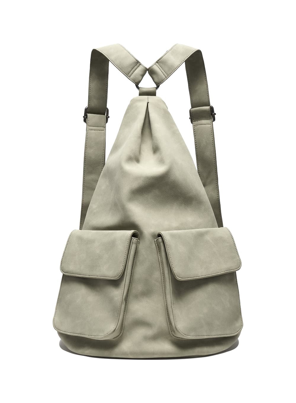 MULTIWAY POCKET FAUX LEATHER BACKPACK_MINT GREY