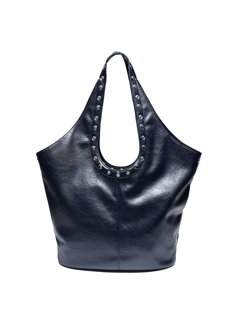 METAL SNAP HANDLE LEATHER BAG_NAVY