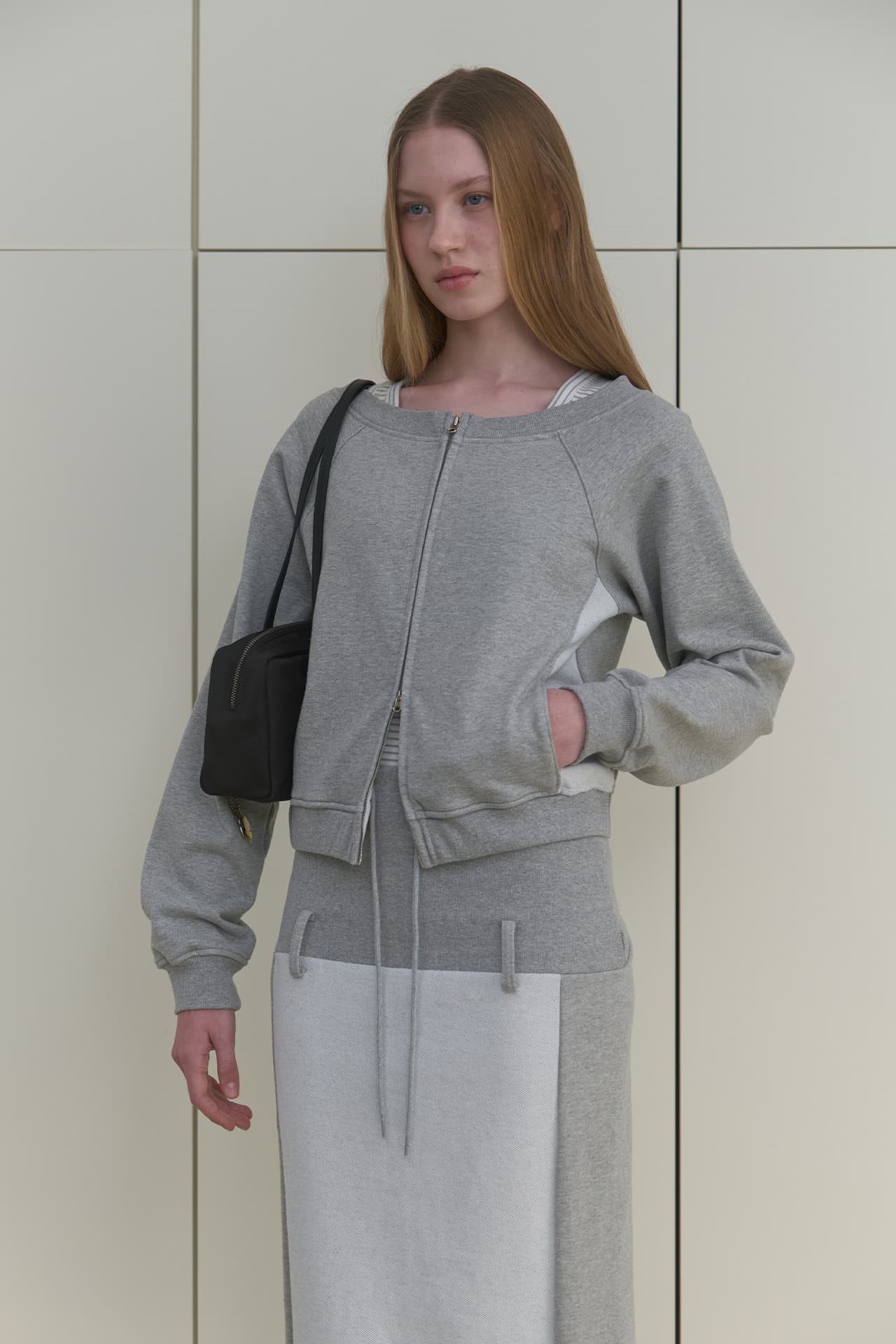 BOAT NECK ZIP-UP_MELANGE