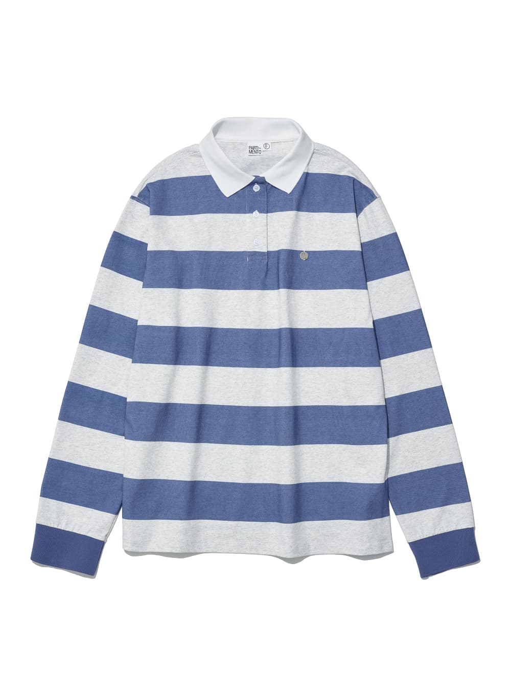 WIDE STRIPE LONG SLEEVE POLO TEE_ASH MELANGE