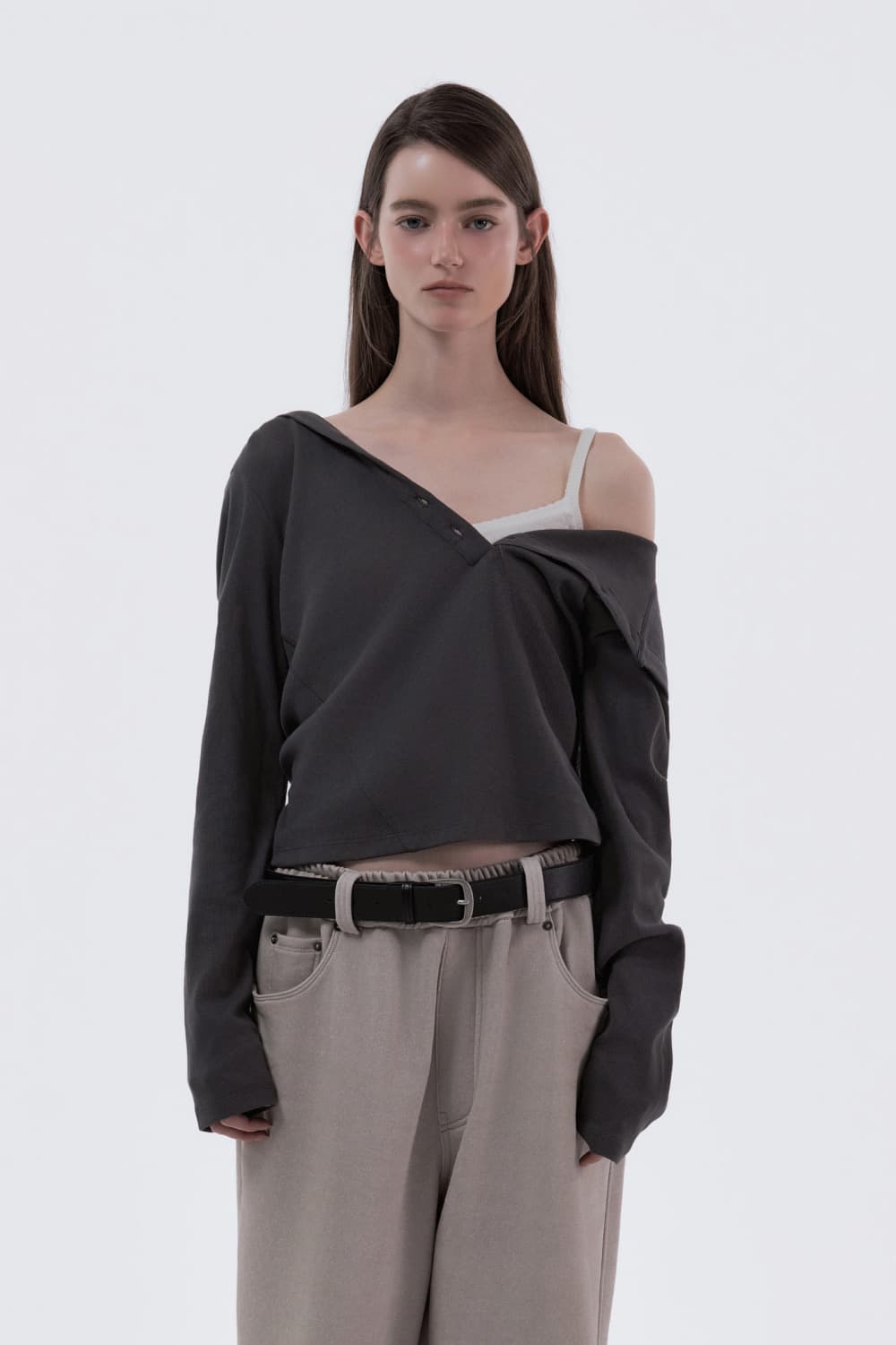 Half Open Hooded Top - Charcoal