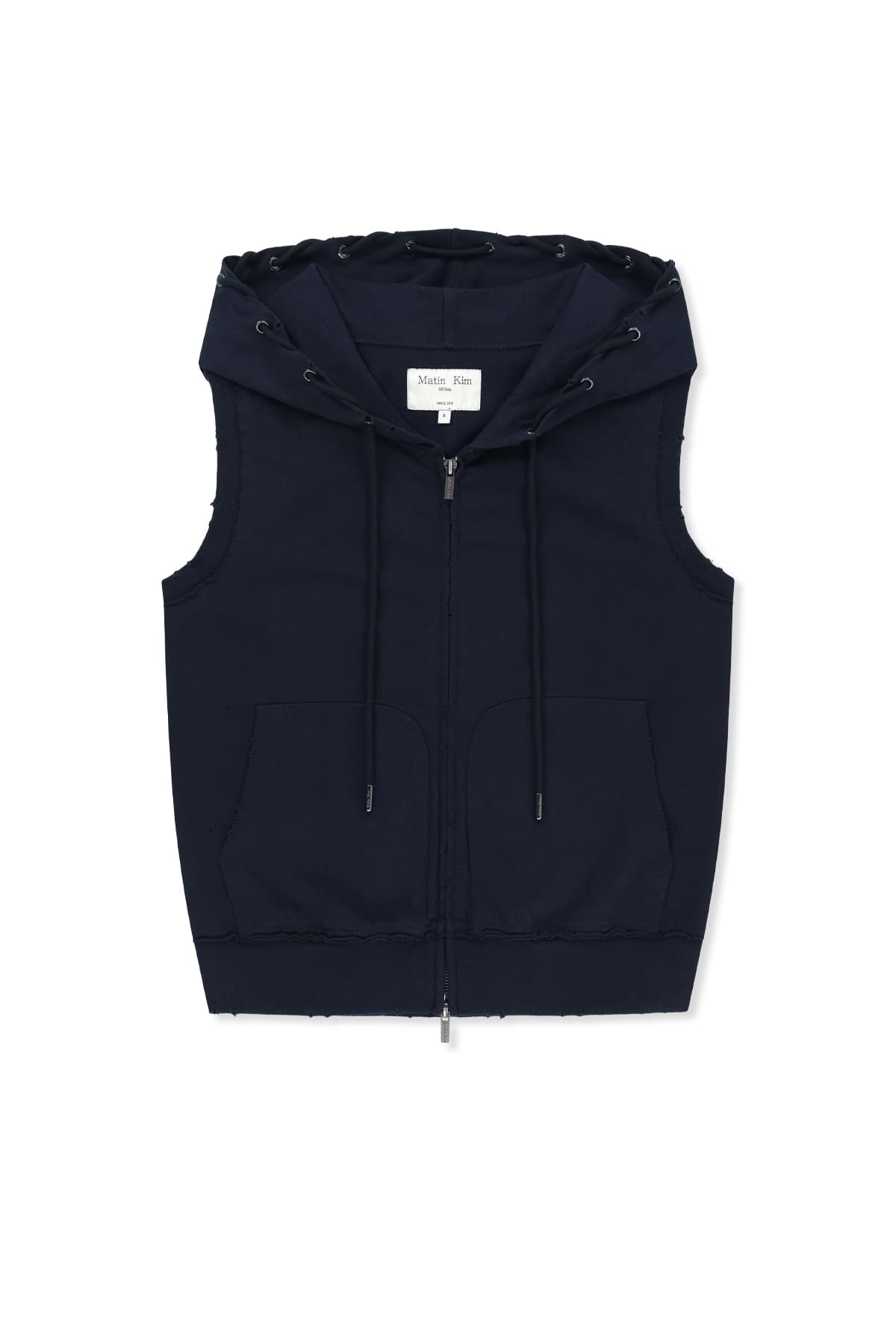 BACK LOGO JERSEY HOOD VEST IN NAVY