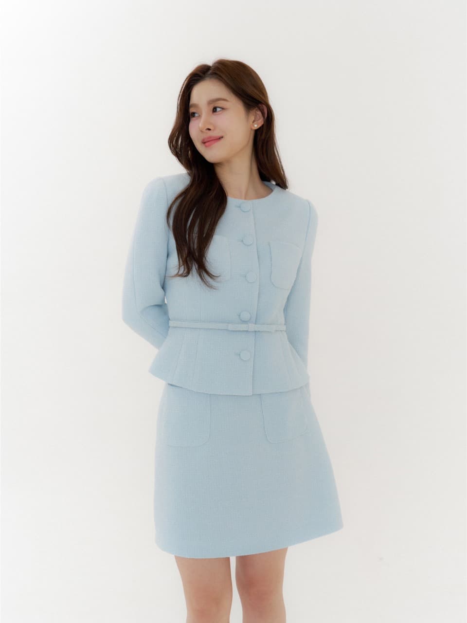 Tweed Ribbon Pocket Mini-Skirt/ Blue