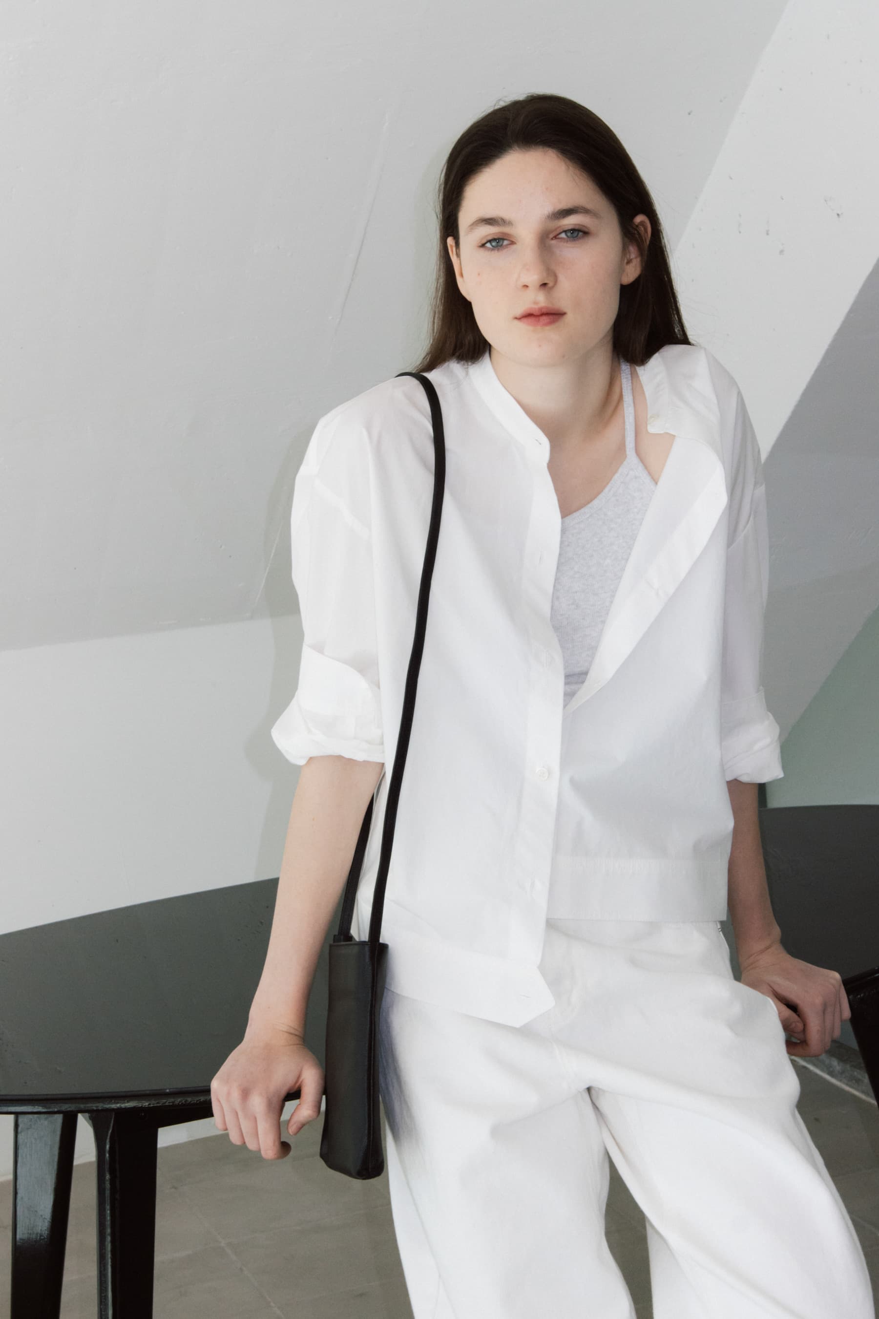 Cropped Henley Shirt (White)