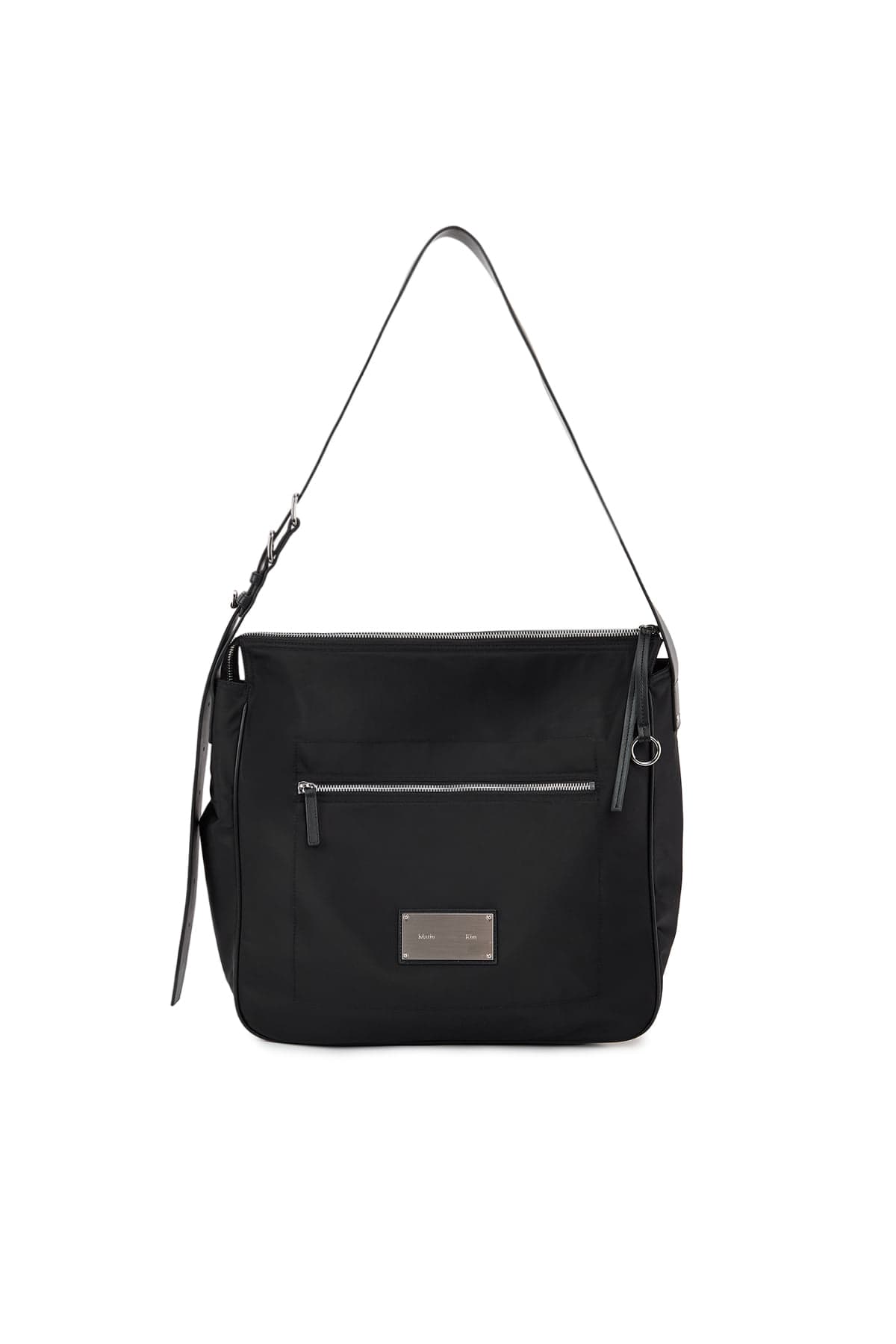 EMBOSSED LOGO FABRIC SHOULDER BAG IN BLACK