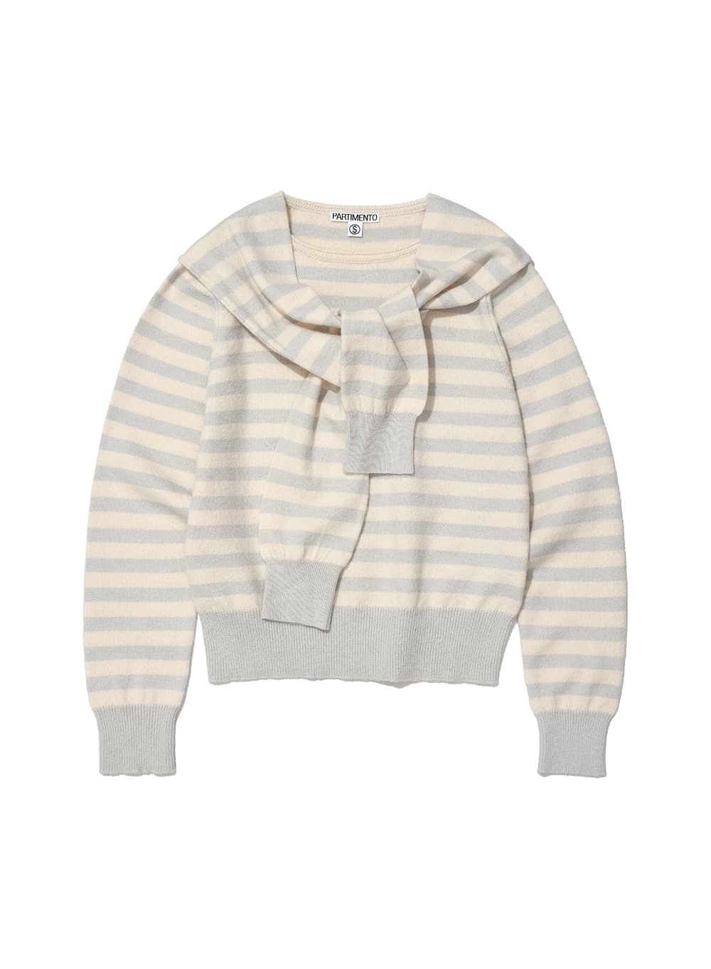 LAYERED SLEEVE KNIT CREWNECK_GREY STRIPE