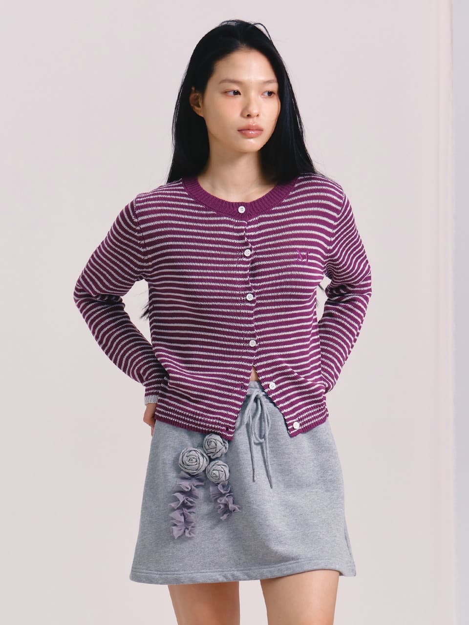 LOGO STRIPE CARDIGAN (PURPLE)