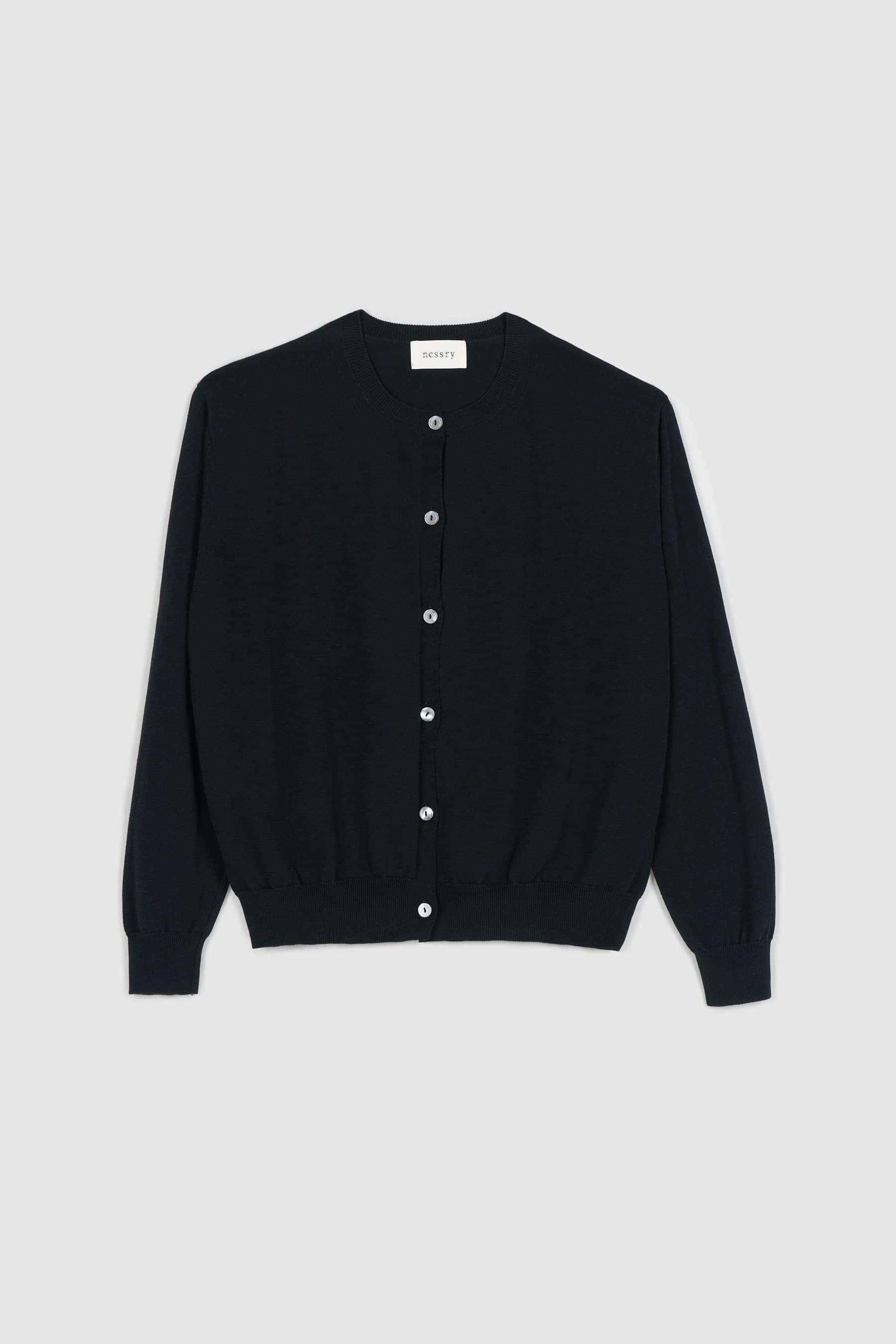 Cotton Round Button Cardigan (Black)
