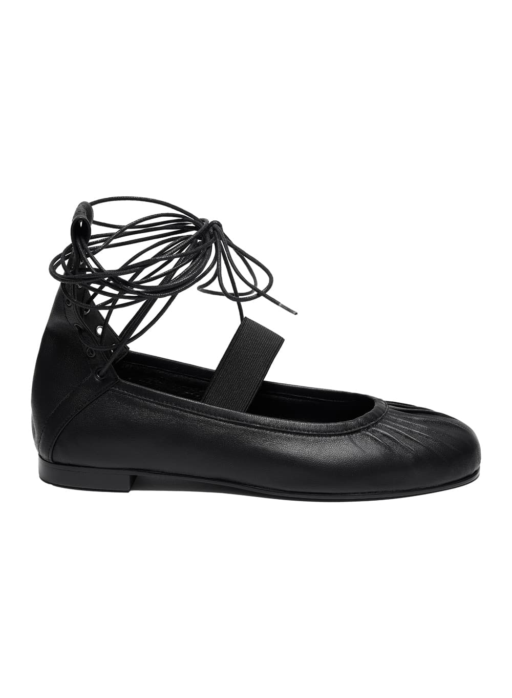 SHIRRING LACE-UP BALLET FLATS_BLACK