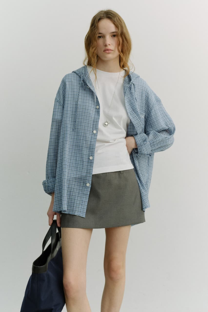 UNISEX CLASSIC HOODED SHIRT SOFT BLUE CHECK_UDSH6A107B1