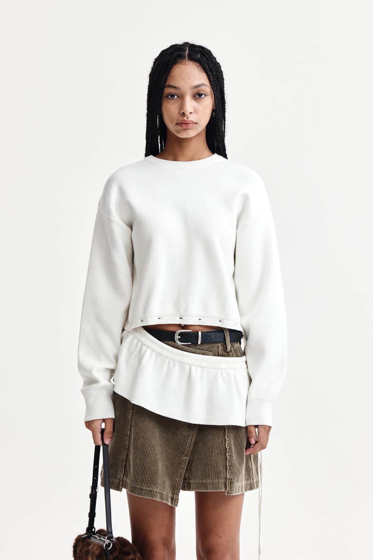 DETACHABLE SKIRT KNIT PULLOVER IN IVORY