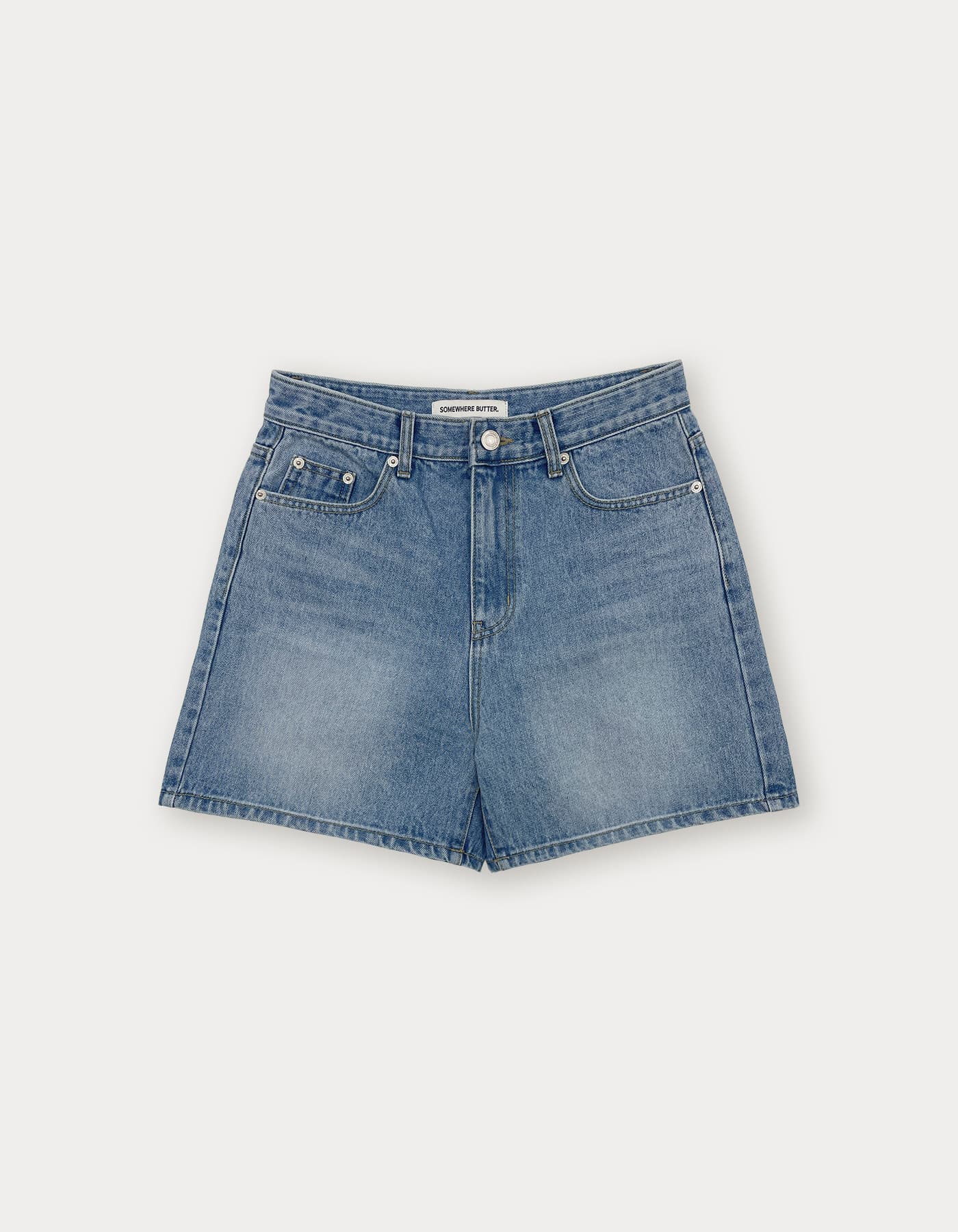 Washing Half Denim Pants - Middle Blue