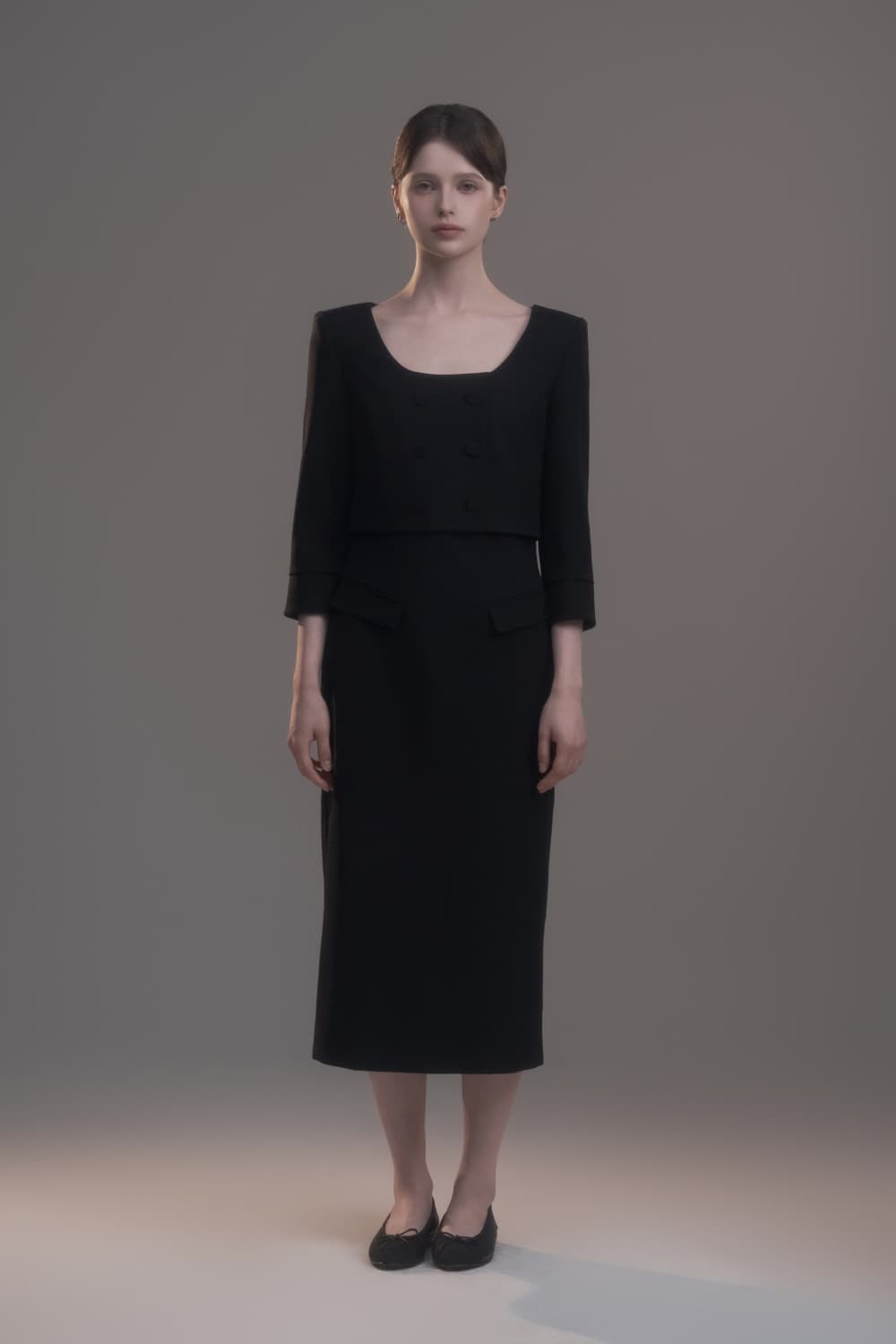 Celina Button Long Dress - Black