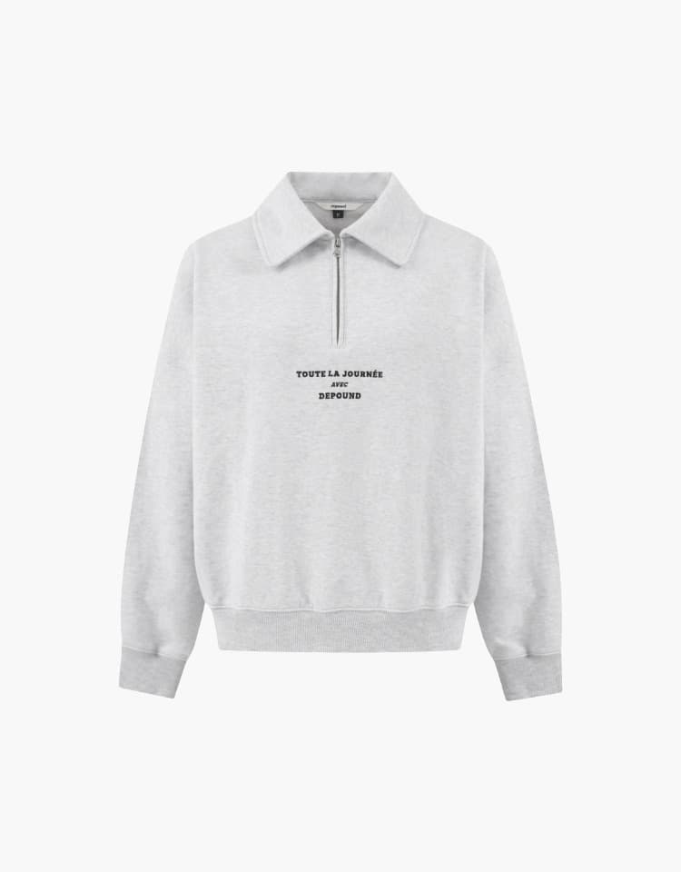 collar zip-up sweatshirts - white melange