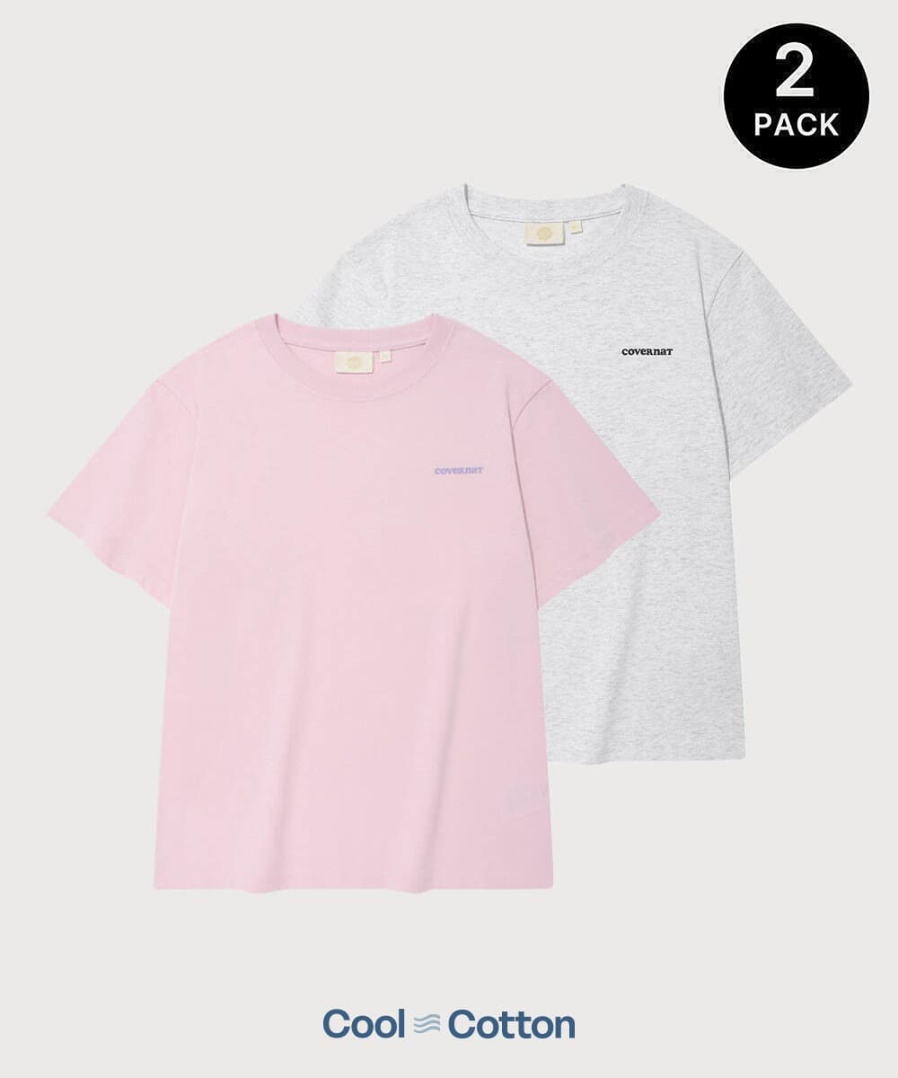우먼 쿨 코튼 에센셜 티셔츠 Light Pink+Heather Gray