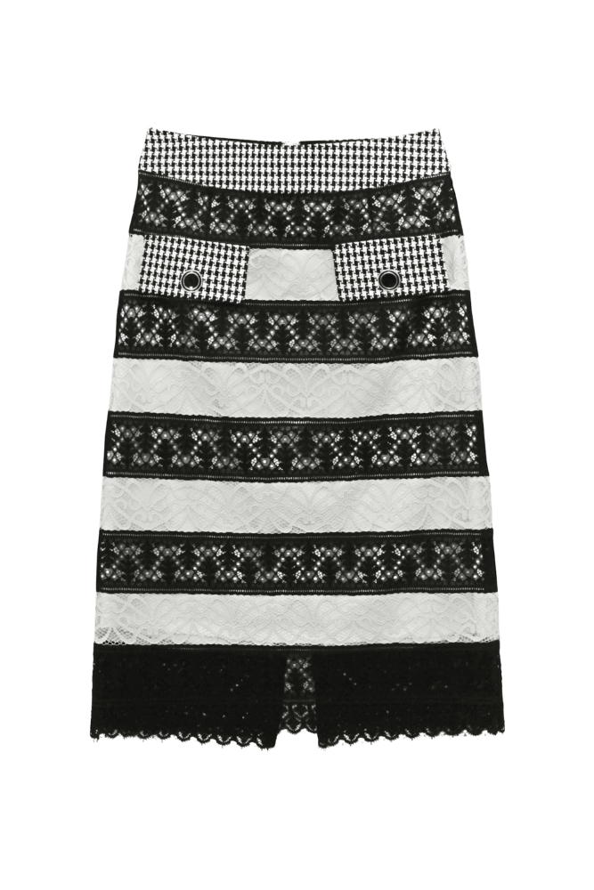Houndstooth Layered Midi Skirt (Black)