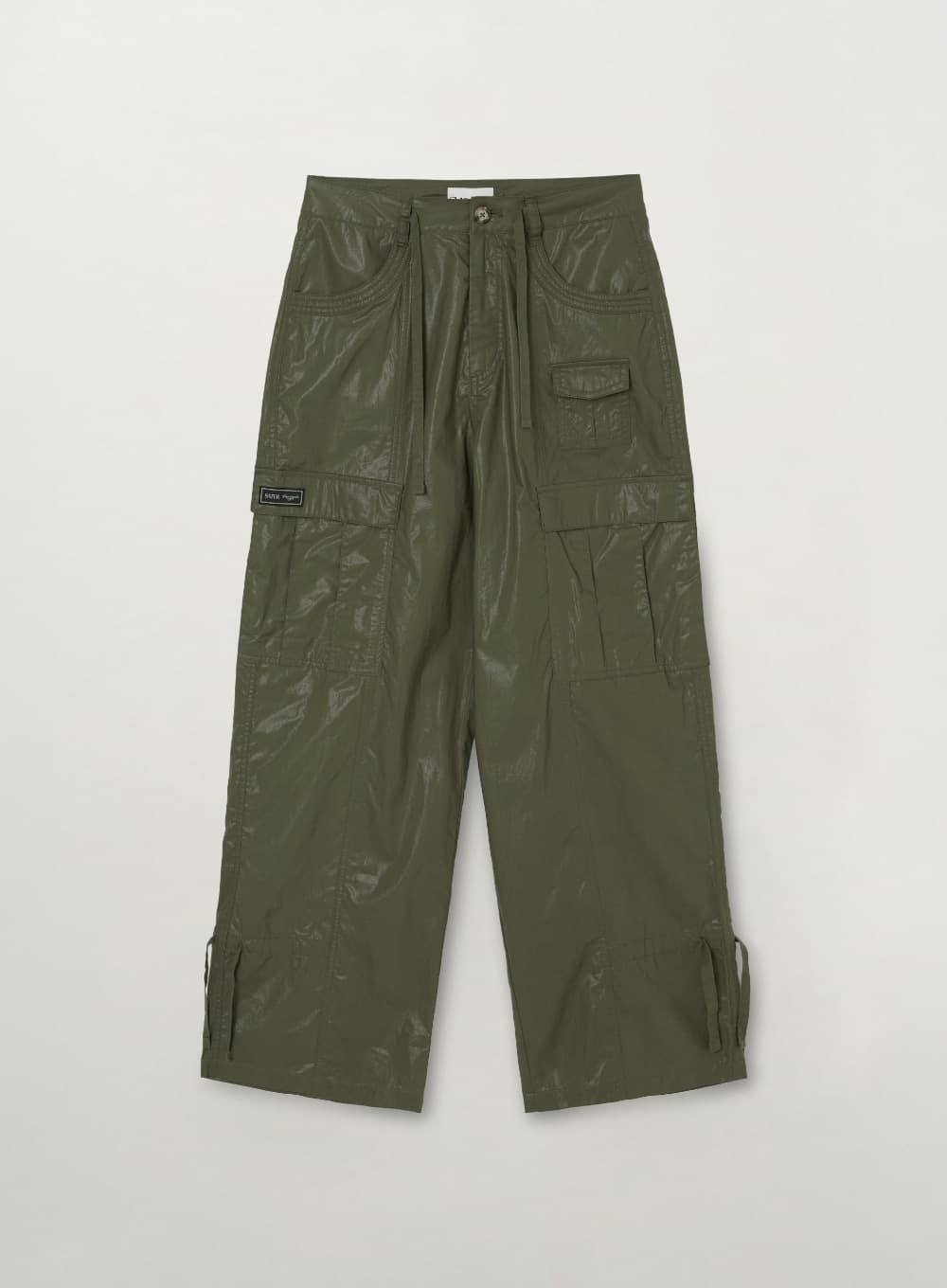 (W) Coated Cotton Cargo Pants - Khaki