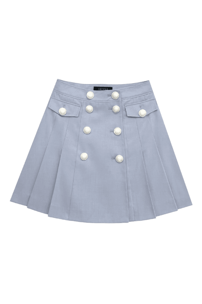 Gold Button Pleated Skirt (SkyBlue)