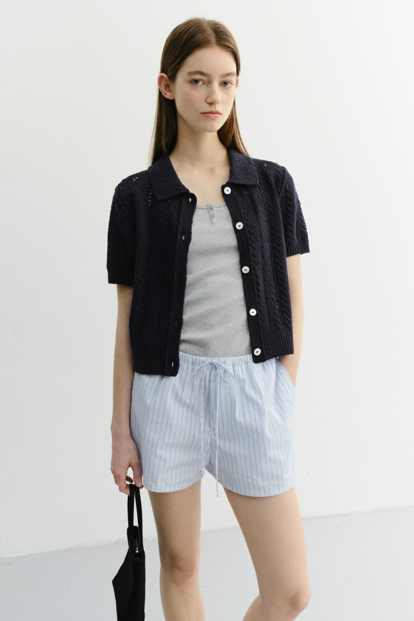 COLLARED HALF SLEEVE CARDIGAN NAVY_UDSW6B223N2
