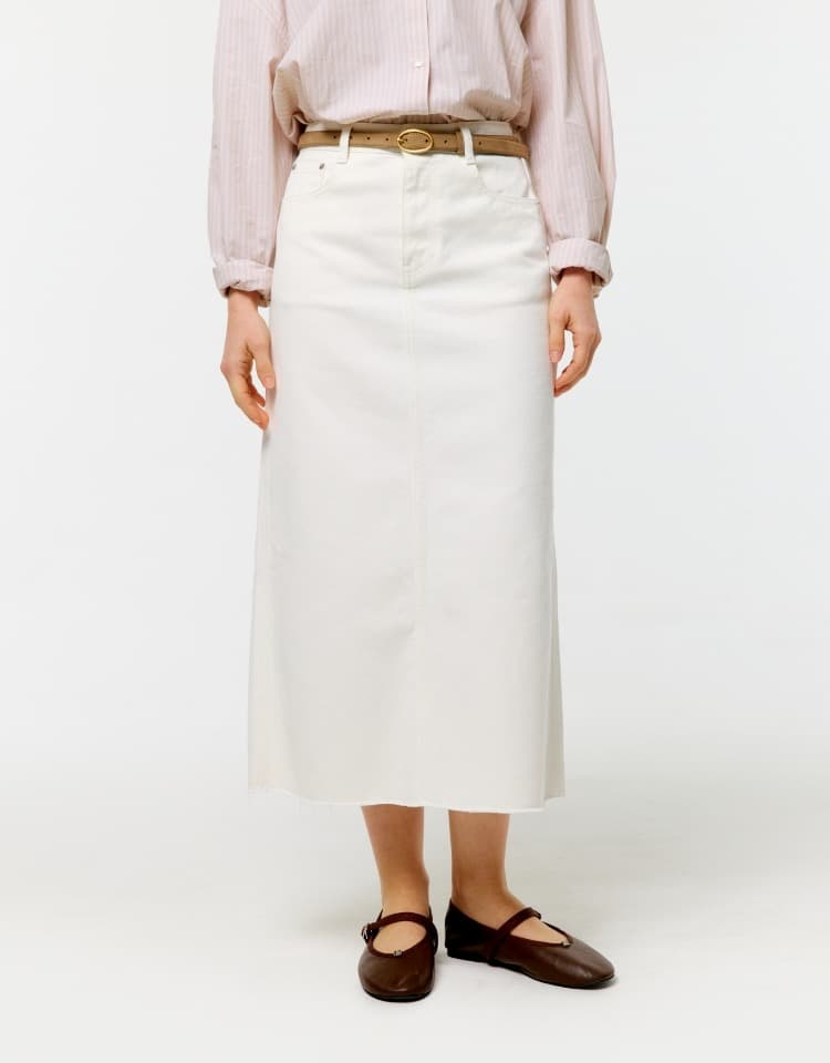 denim long skirt - white