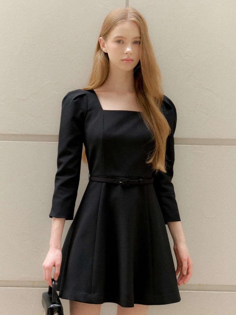 Square-neck Flare Mini-Dress / Black(2color)