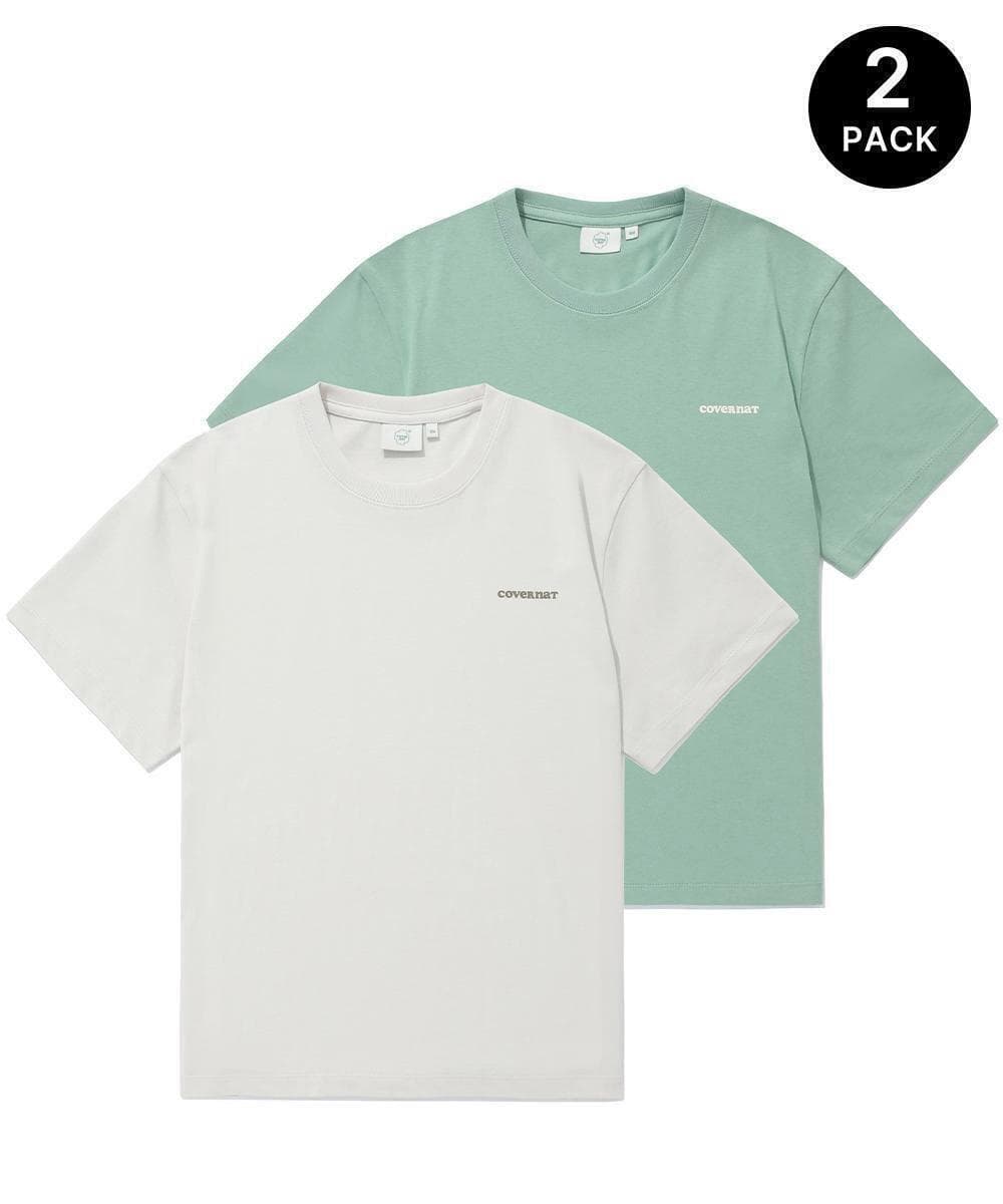 우먼 쿨 코튼 에센셜 티셔츠 Ecru+Surf Green