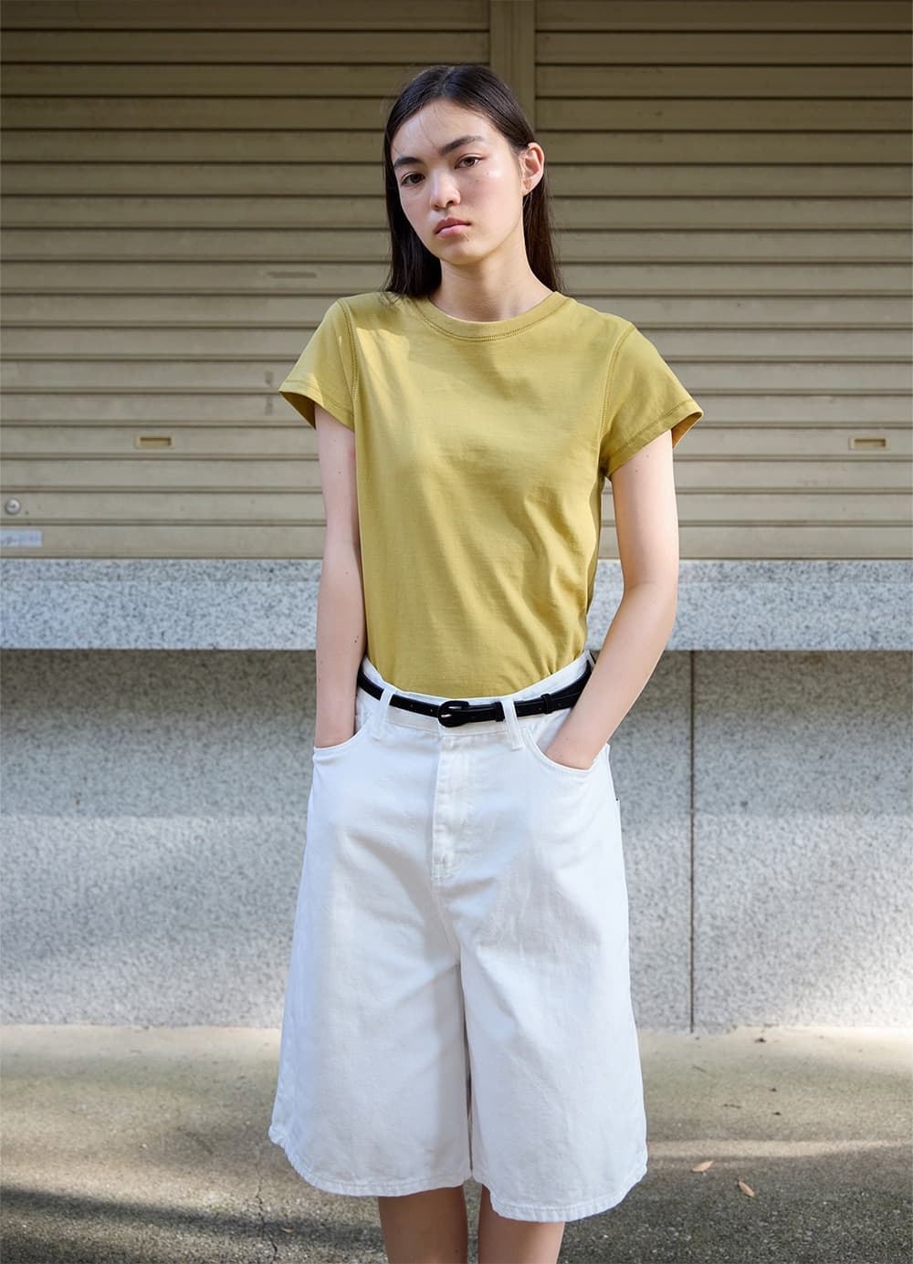 Relaxed Wide Bermuda Denim - Off White