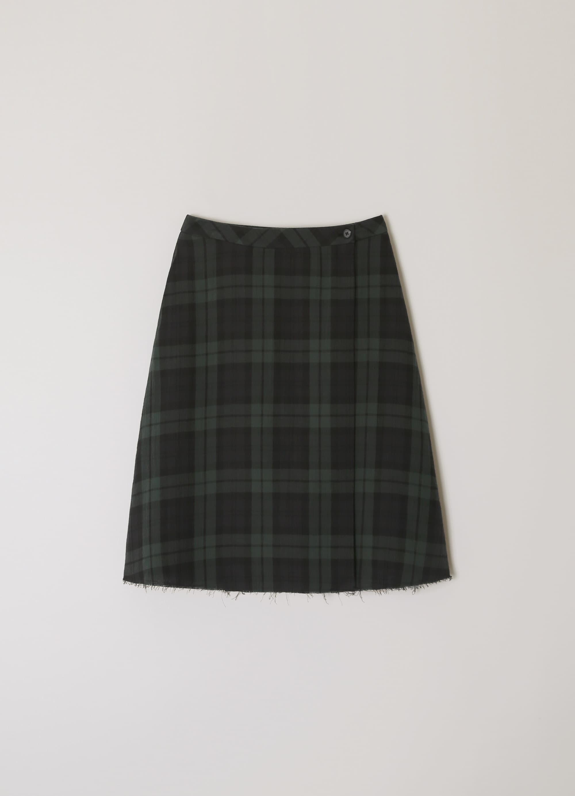 Layered Check Wrap Skirt - Check Green
