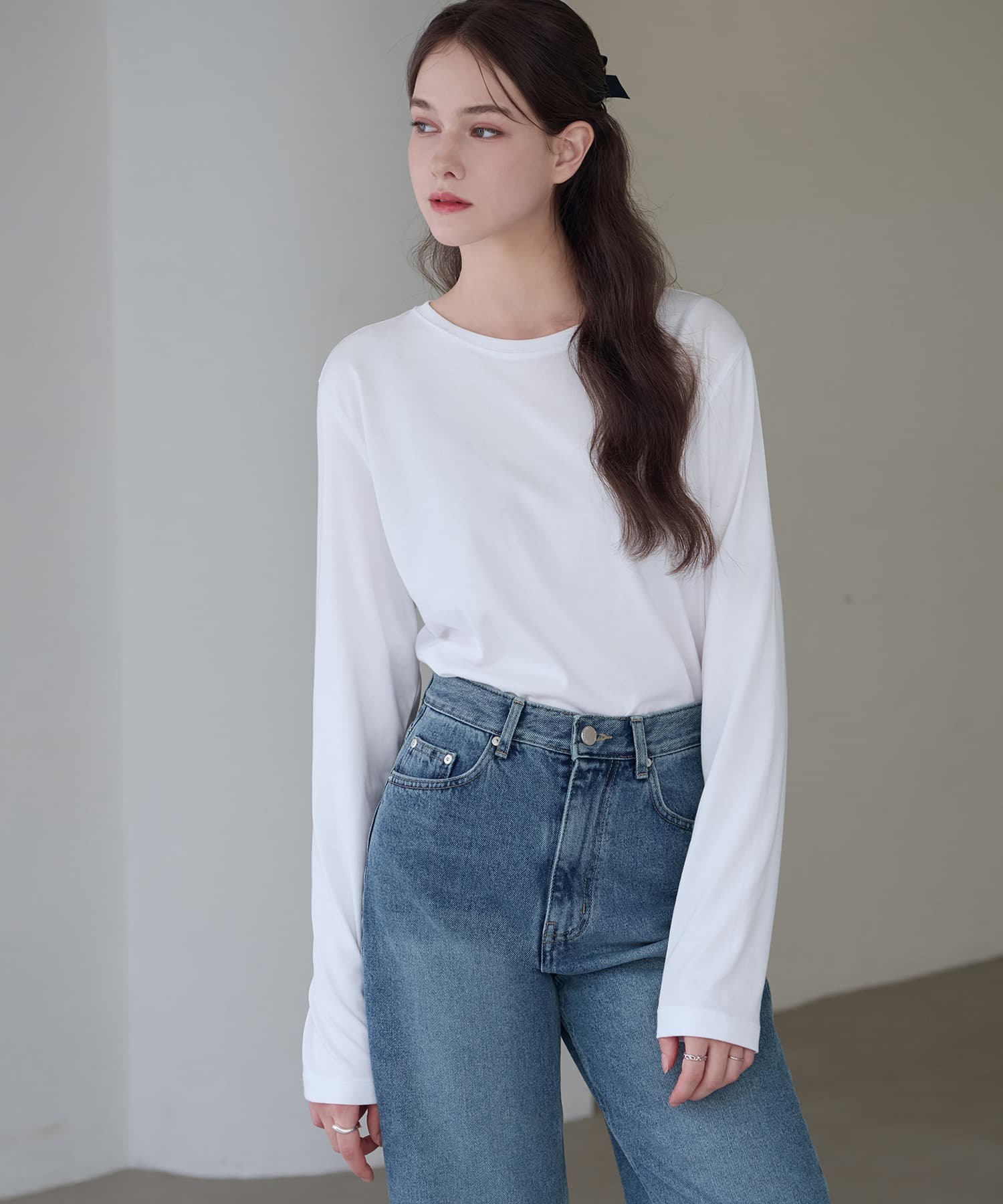 수피마 실켓 롱 슬리브 티셔츠 [WHITE]