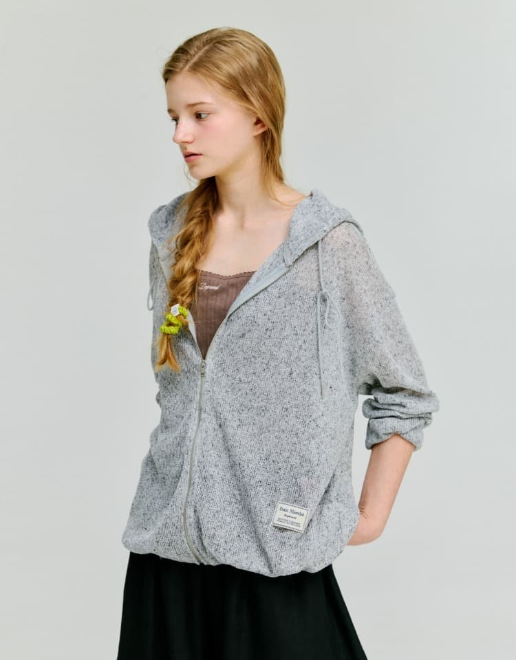 skashi knit hooded zip-up - melange grey